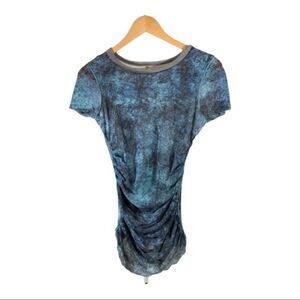 PETE Women’s Short Sleeve Ruched Knit Tee Shirt Blue Size Medium